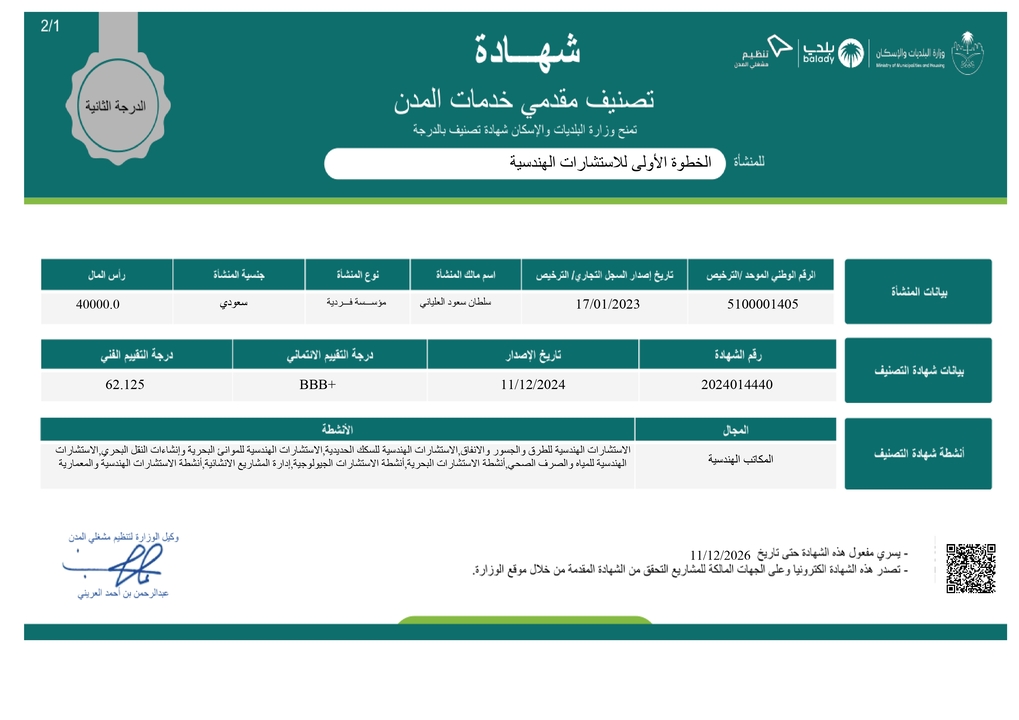 شهادة تصنيف مقدمي خدمات المدن